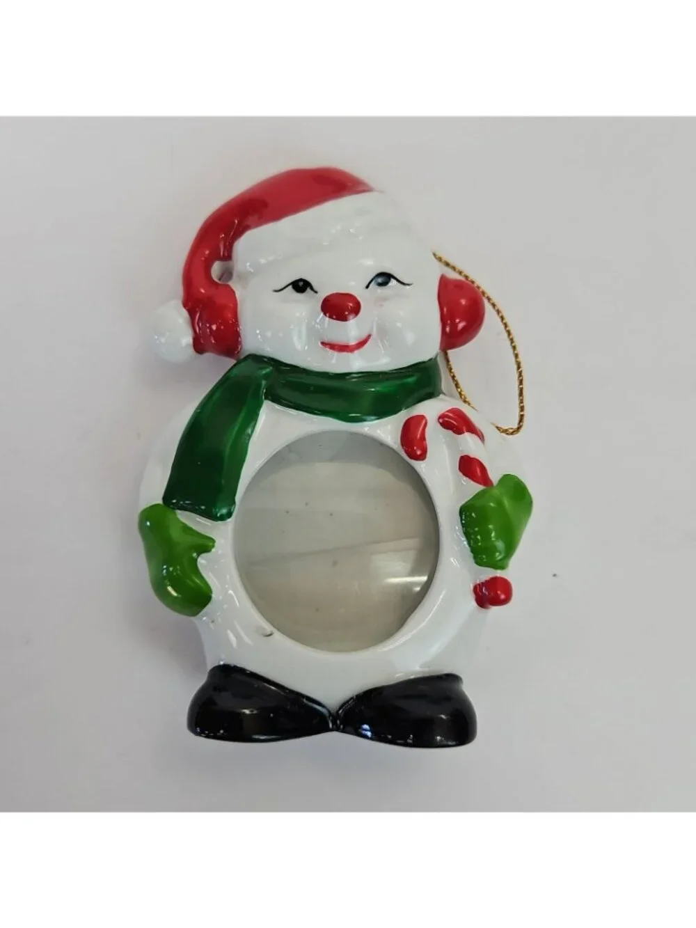 Vintage Ceramic Snowman Photo Frame Ornament Gift Christmas Small Oval Picture